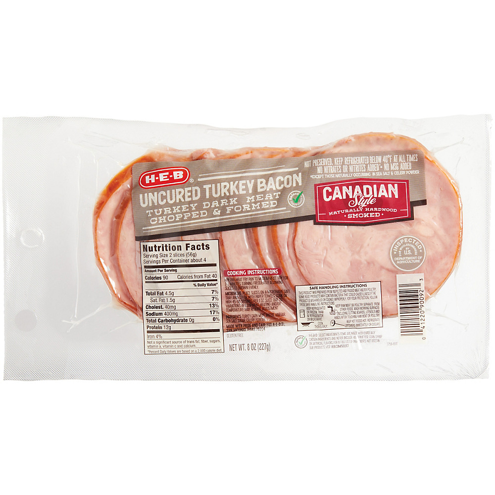 Calories in H-E-B Canadian Turkey Bacon , 8 oz
