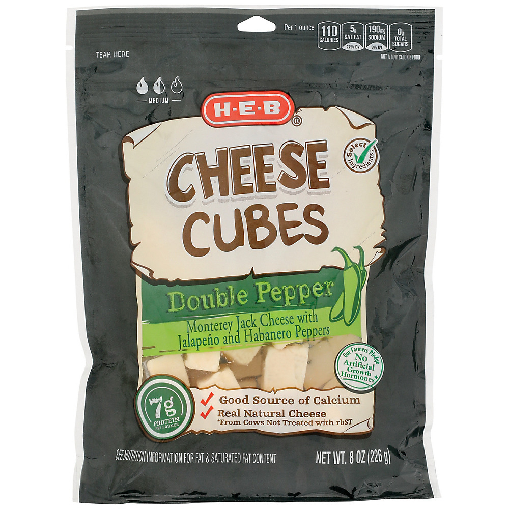 Calories in H-E-B Select Ingredients Double Pepper Monterey Jack Cheese Cubes, 8 oz