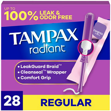 Tampax Radiant Tampons Regular Absorbency, Unscented, 28 ct