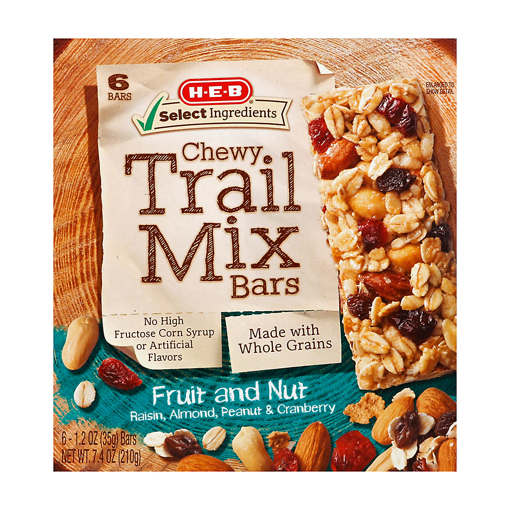 Calories in H-E-B Select Ingredients Chewy Fruit & Nut Trail Mix Bars, 6 ct