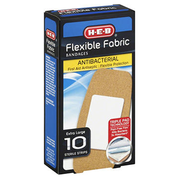 H-E-B Flexible Fabric Antibacterial Bandages – Extra Large, 10 ct