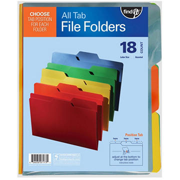 Find It All Tab Assorted File Folders, 18 ct