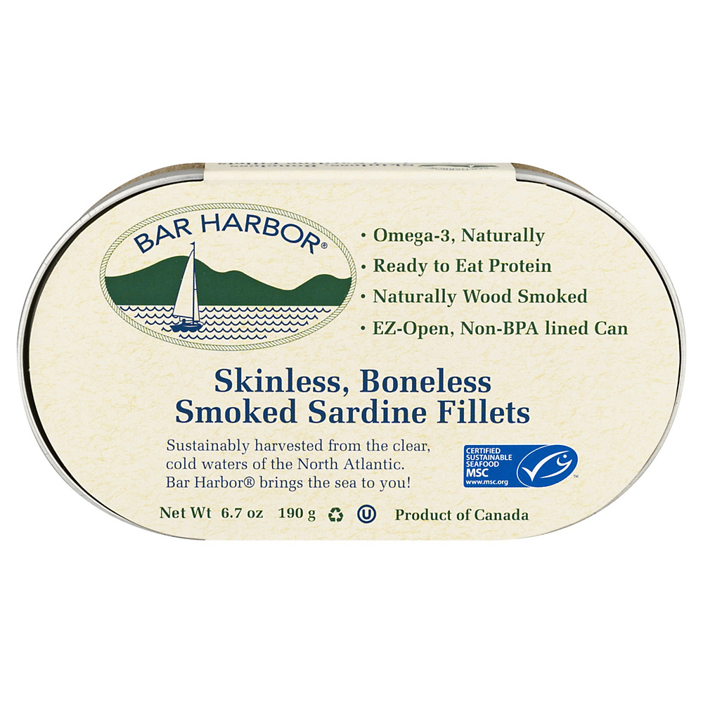 Calories in Bar Harbor Skinless Boneless Smoked Sardine Fillets, 6.7 oz