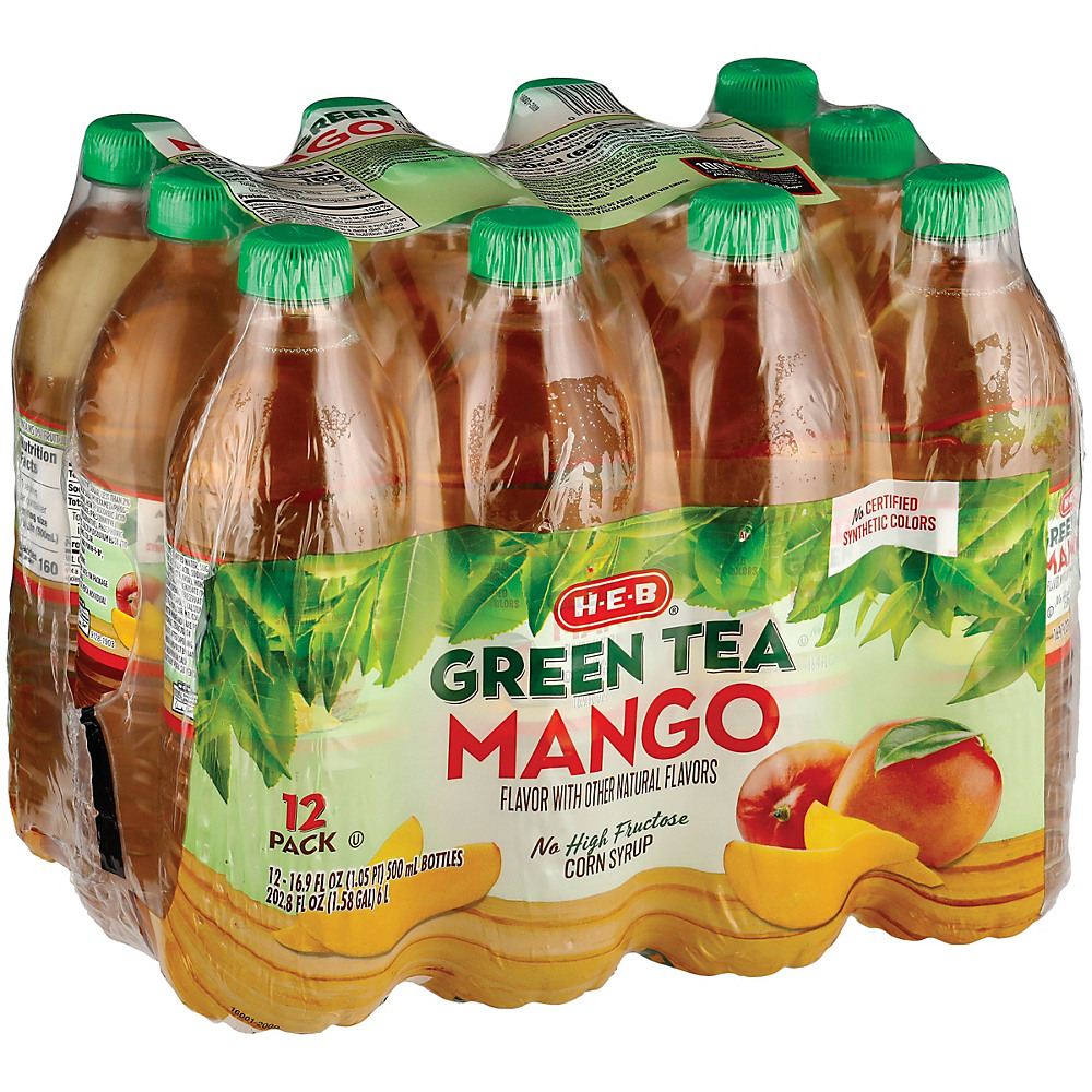 Calories in H-E-B Mango Green Tea 16.9 oz Bottles, 12 pk