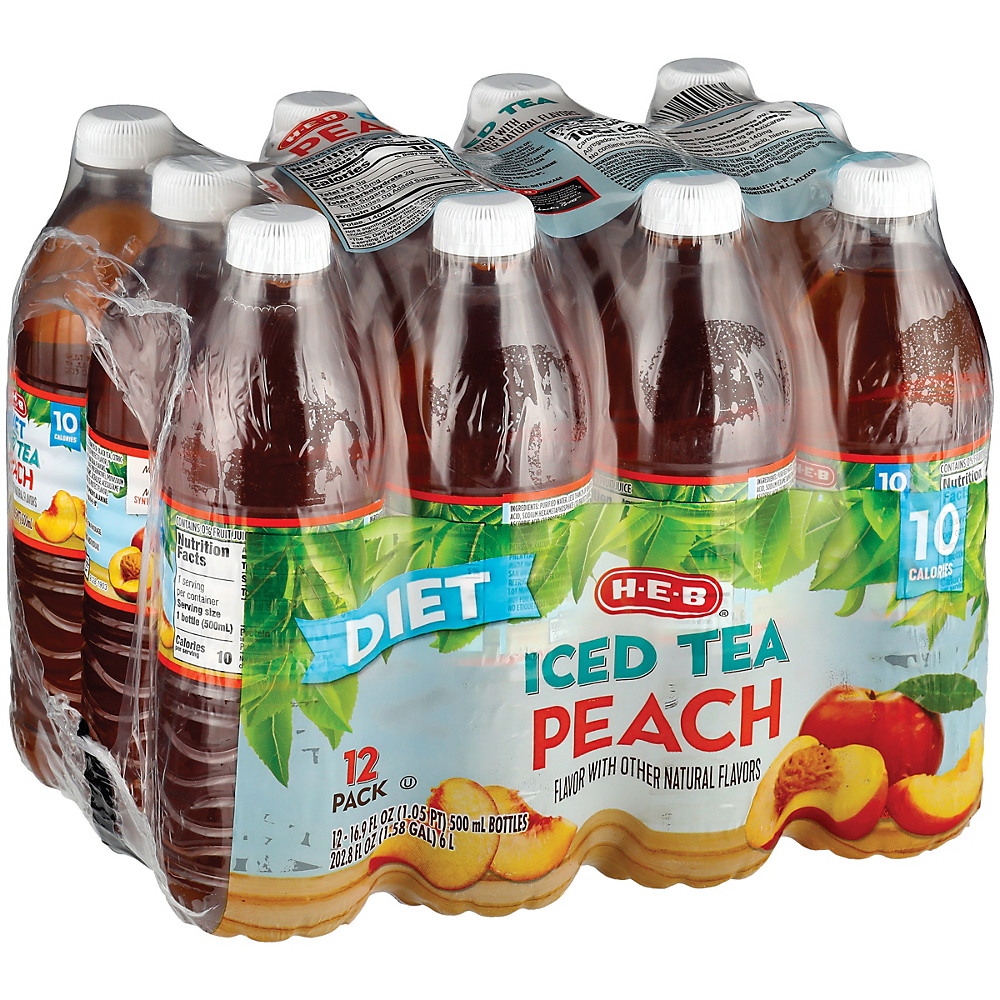 Calories in H-E-B Diet Peach Iced Tea 16.9 oz Bottles, 12 pk