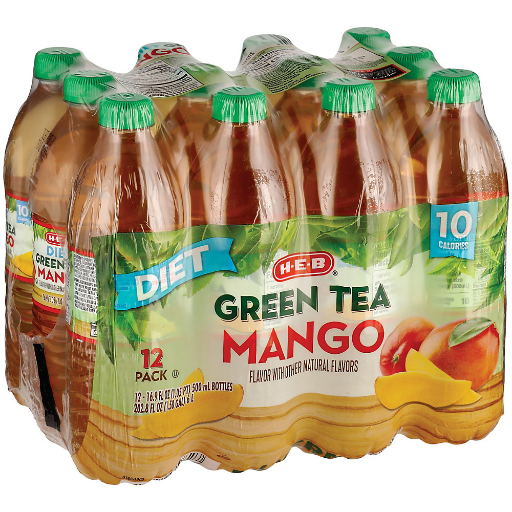 Calories in H-E-B Diet Mango Green Tea 16.9 oz Bottles, 12 pk