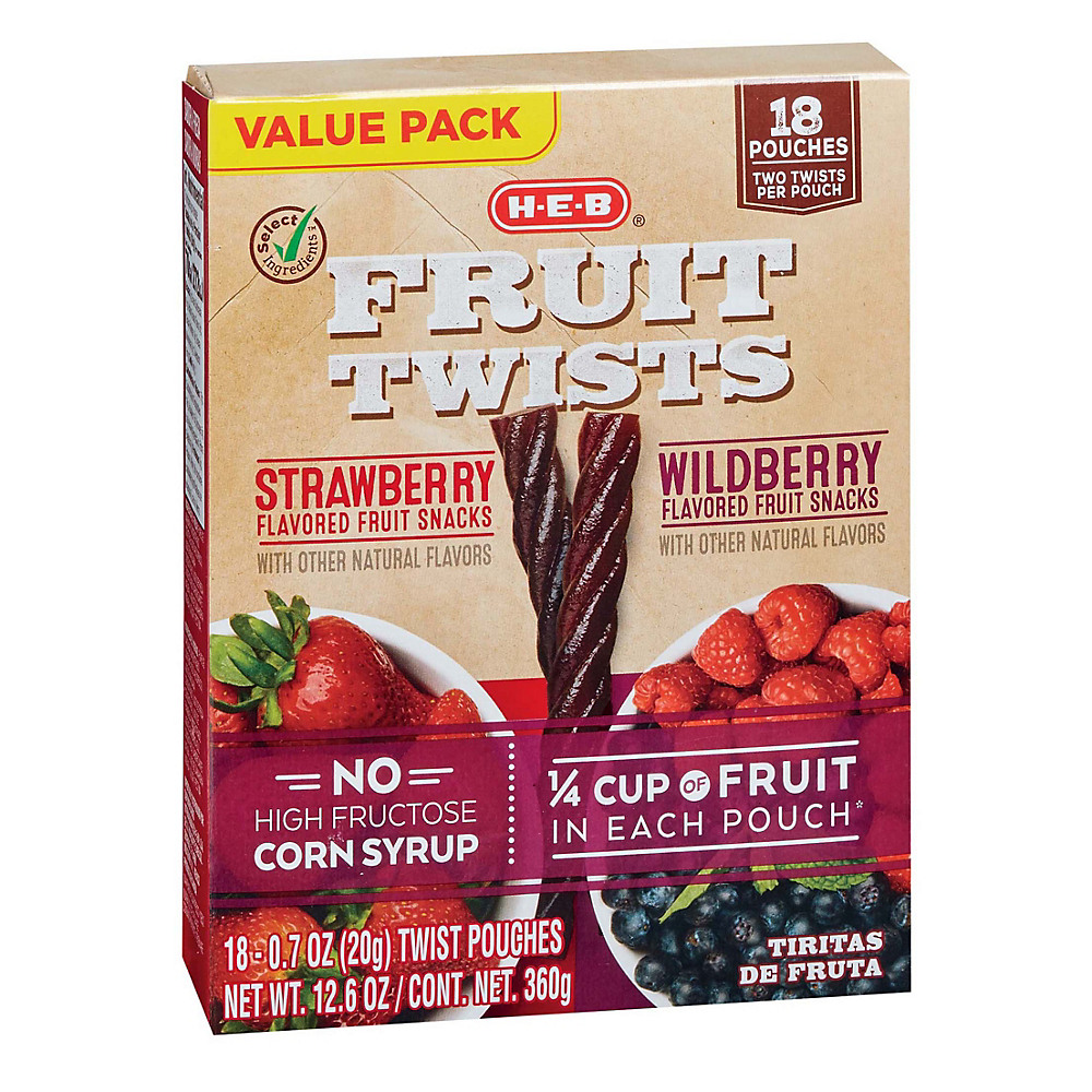 Calories in H-E-B Select Ingredients Fruit Twists Variety Value Pack, 18 ct