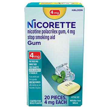 Nicorette Nicotine Gum Stop Smoking Aid with Behavioral Support Program, 4 mg, White Ice Mint Flavor, 20 ct