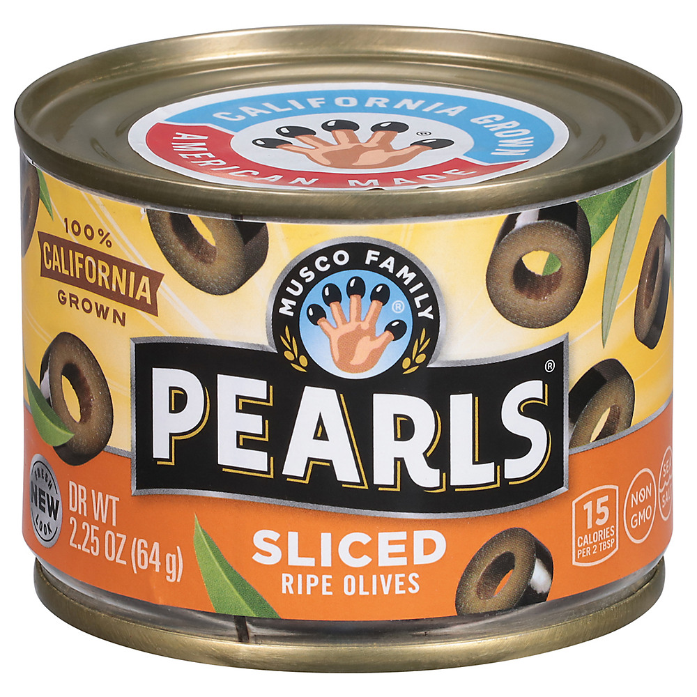 Calories in Musco Family Olive Co. Sliced Ripe Black Pearl Olives, 2.25 oz