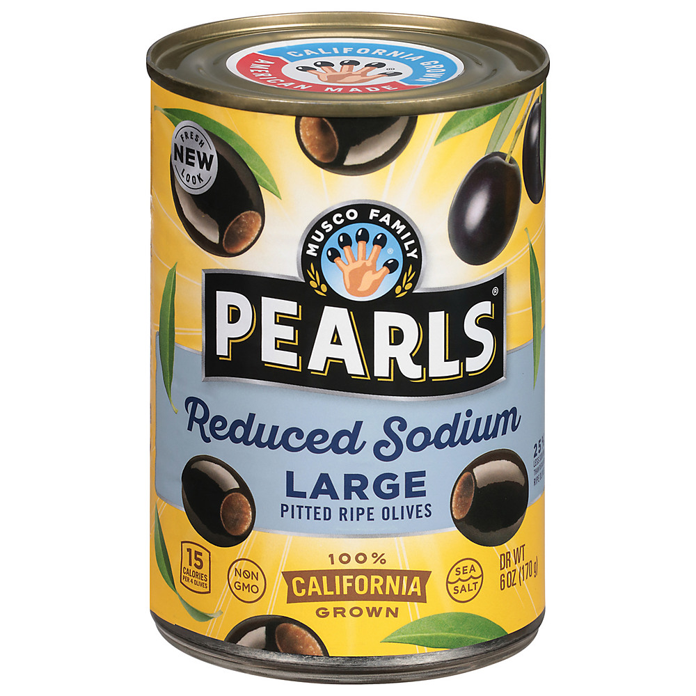 Calories in Musco Family Olive Co. Pearls Reduced Salt Large Pitted California Ripe Olives, 6 oz