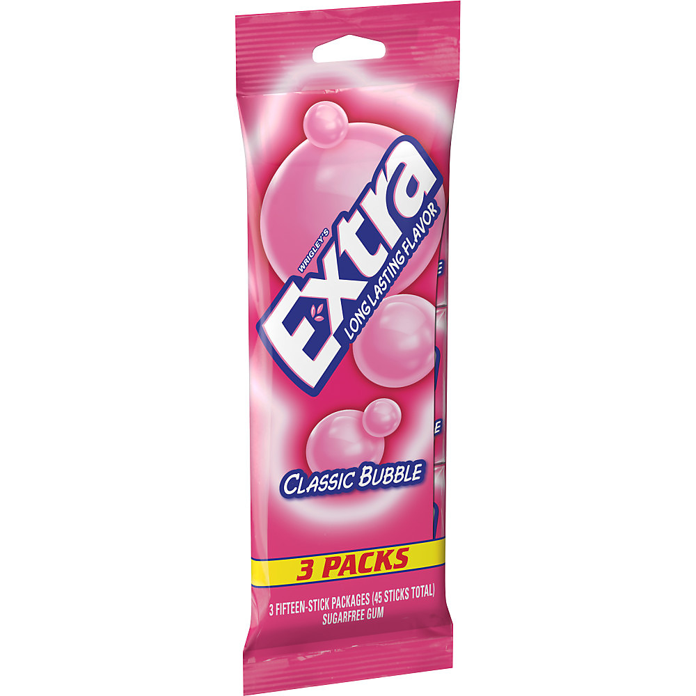 Calories in Extra Classic Bubble Sugar Free Chewing Gum, 45 ct, 3 pk