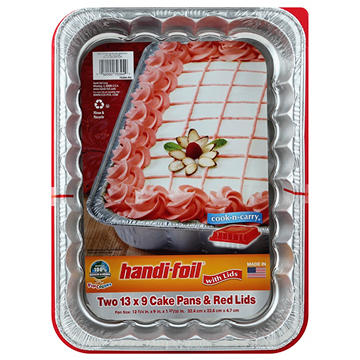 Handi-Foil Cake Pans & Red Lids, 2 pk, 13" x 9"