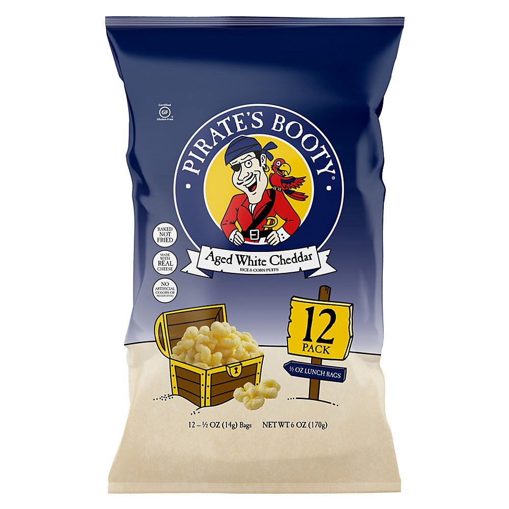 Calories in Pirate's Booty Baked Aged White Cheddar Rice and Corn Puffs 0.5 oz Bags, 12 ct