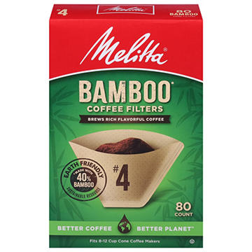 Melitta Bamboo No.4 Cone Coffee Filters, 80 ct