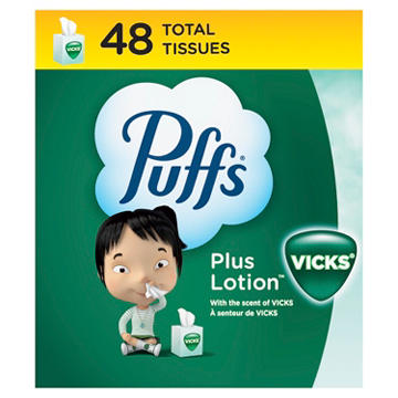 Puffs Plus Lotion with Scent of Vicks Facial Tissues, 48 ct