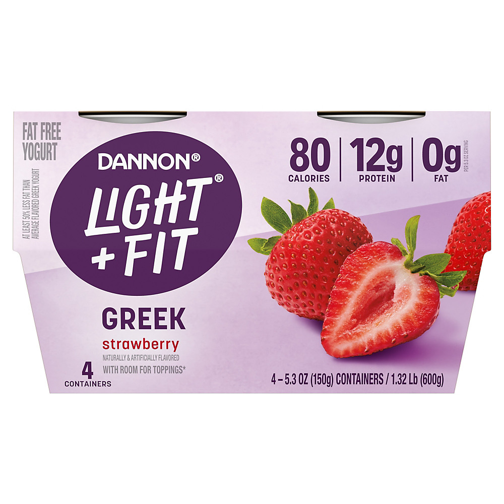 Calories in Light + Fit Nonfat Gluten-Free Strawberry Greek Yogurt, 5.3 oz Cups, 4 pk
