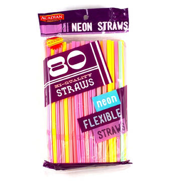 Acadian Trading Neon Flexible Straws, 100 ct