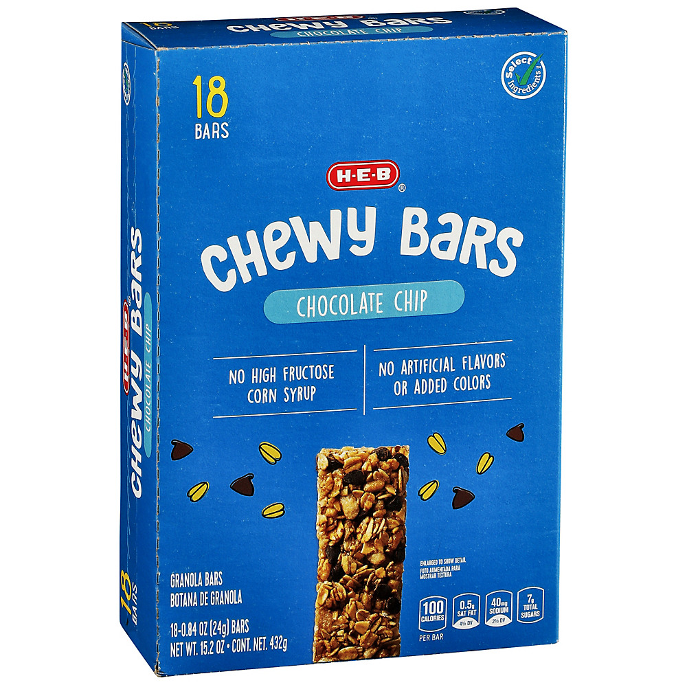 Calories in H-E-B Chocolate Chip Chewy Bars Value Pack, 18 ct