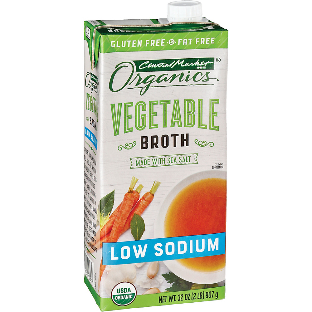 Calories in Central Market Organics Low Sodium Vegetable Broth, 32 oz
