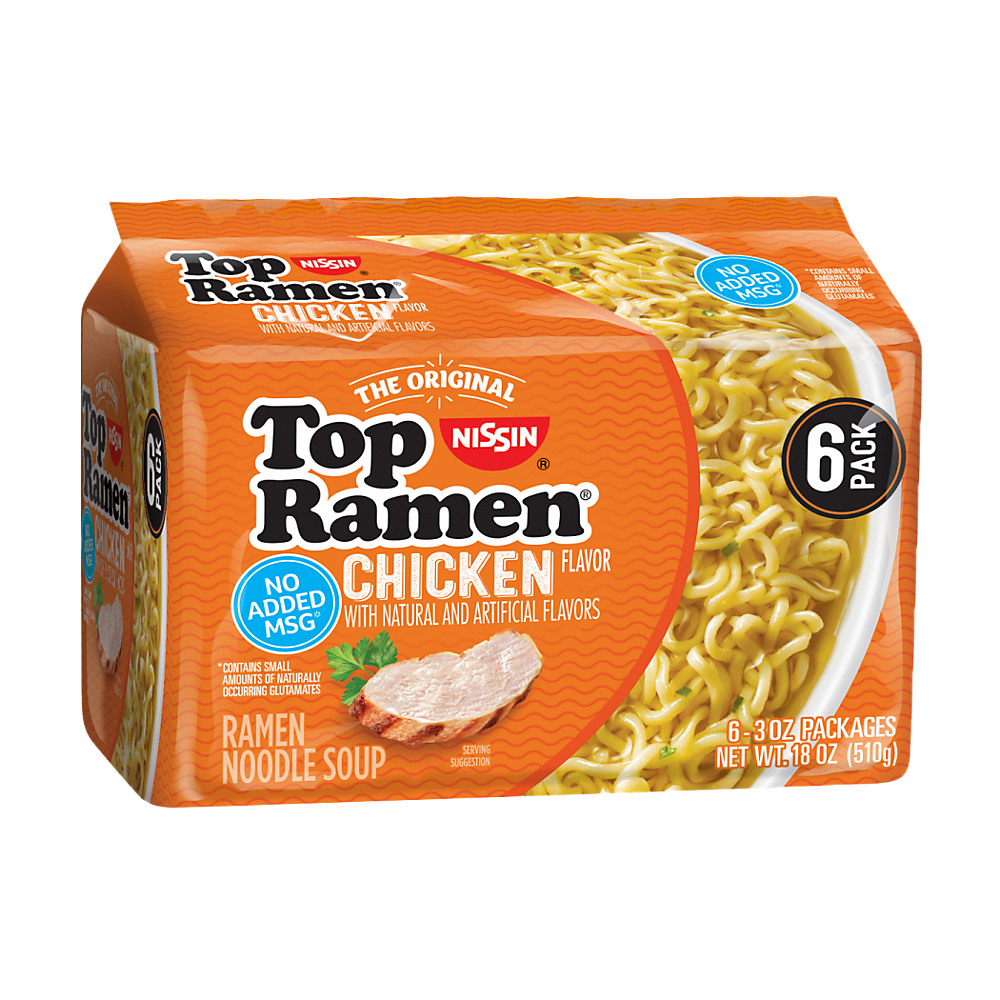 Calories in Nissin Top Ramen Chicken Flavor Ramen Noodle Soup, 6 ct