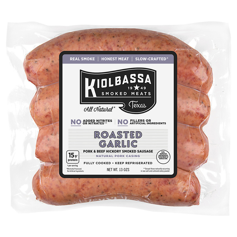Calories in Kiolbassa All Natural Premium Roasted Garlic Smoked Sausage Links, 4 ct
