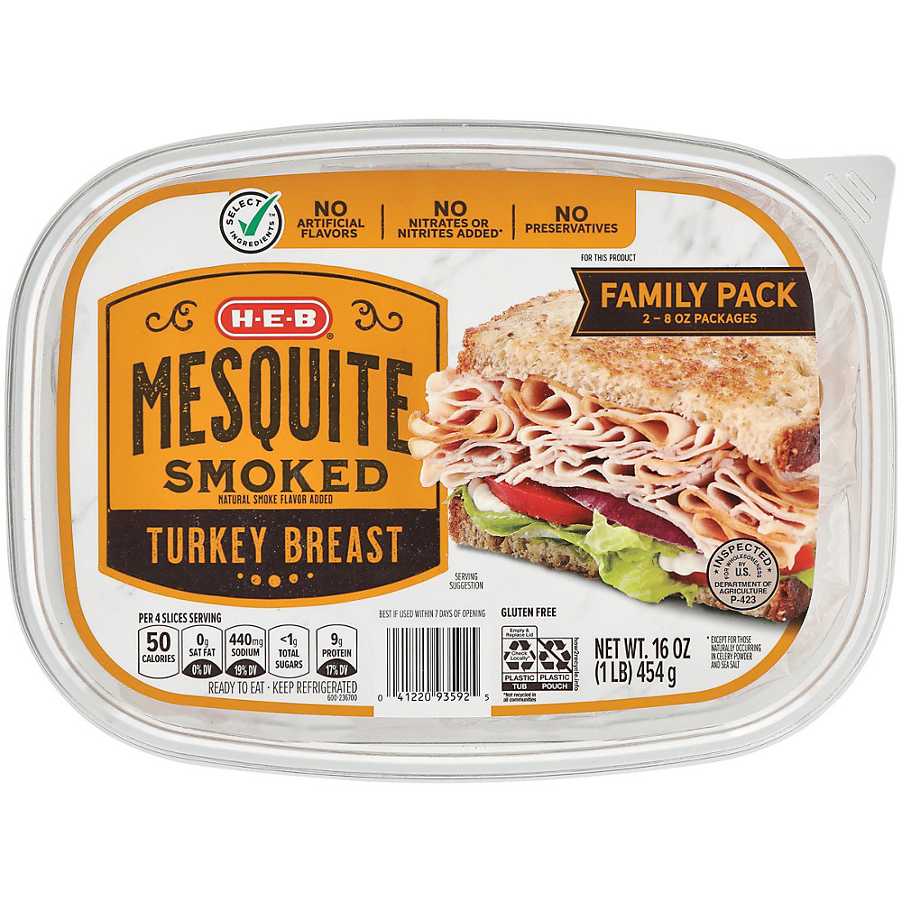 Calories in H-E-B Select Ingredients Mesquite Smoked Turkey Breast Family Pack , 16 oz
