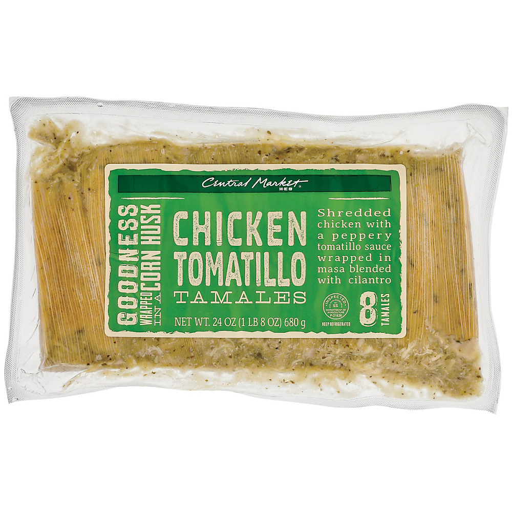 Calories in Central Market Chicken Tomatillo Tamales, 8 ct