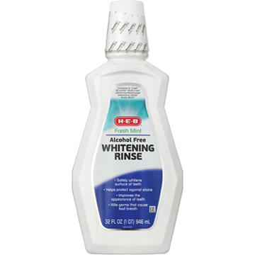 H-E-B Alcohol Free Whitening Oral Rinse - Fresh Mint, 32 oz