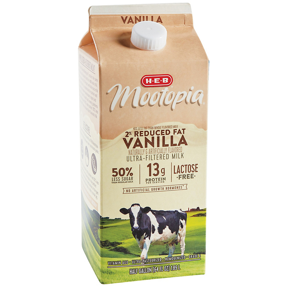 Calories in H-E-B MooTopia Lactose Free Vanilla 2% Reduced Fat Milk, 1/2 gal