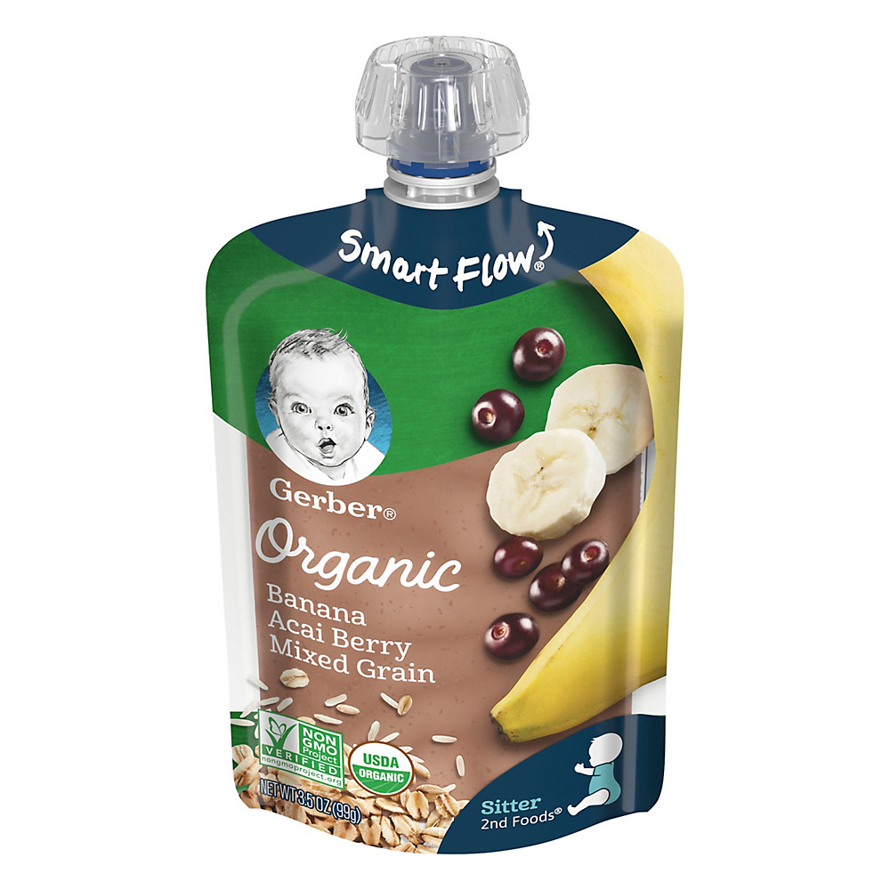 Calories in Gerber 2nd Foods Organic Pouches Banana Acai Berry Mixed Grain, 3.5 oz