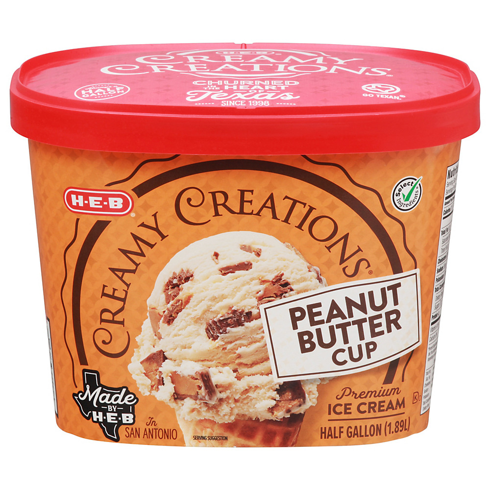 Calories in H-E-B Select Ingredients Creamy Creations Peanut Butter Cup Ice Cream, 1/2 gal