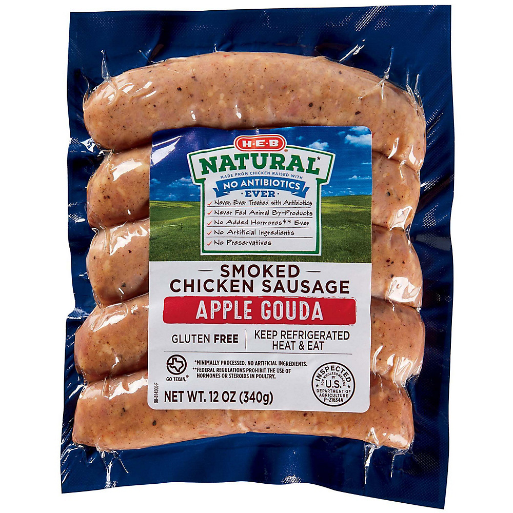 Calories in H-E-B Natural Chicken Sausage with Apple Gouda, 5 ct
