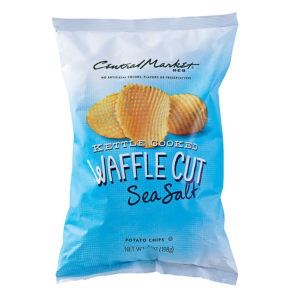 Calories in Central Market Kettle Cooked Waffle Cut Sea Salt Potato Chips, 7 oz