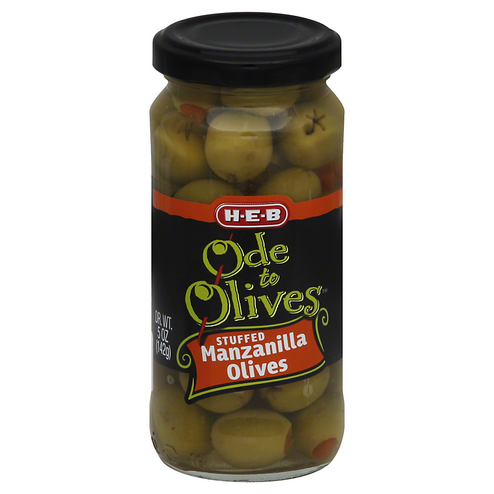 Calories in H-E-B Ode to Olives Stuffed Manzanilla Green Olives, 5 oz