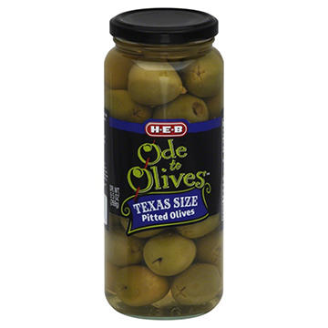 H-E-B Ode to Olives Texas Size Pitted Green Olives, 9.5 oz