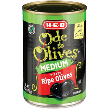 H-E-B Ode to Olives Medium Ripe Pitted Black Olives, 6 oz