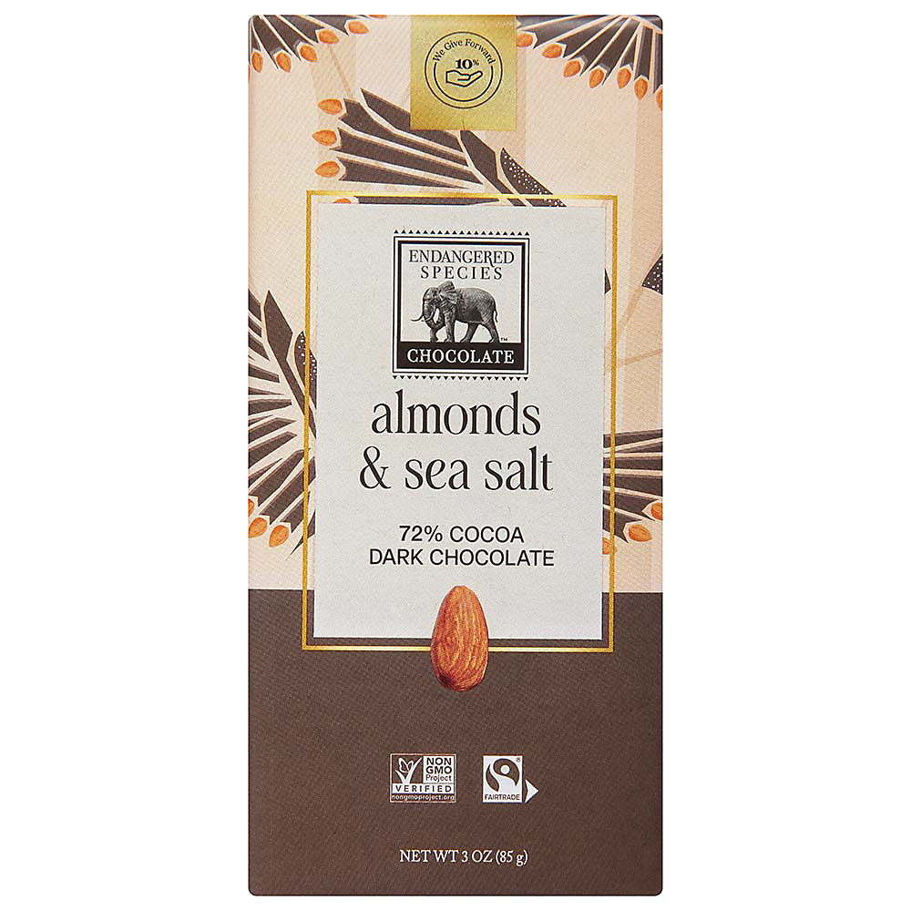 Calories in Endangered Species Chocolate Owl Almonds Sea Salt & Dark Choc 72%, 3 oz
