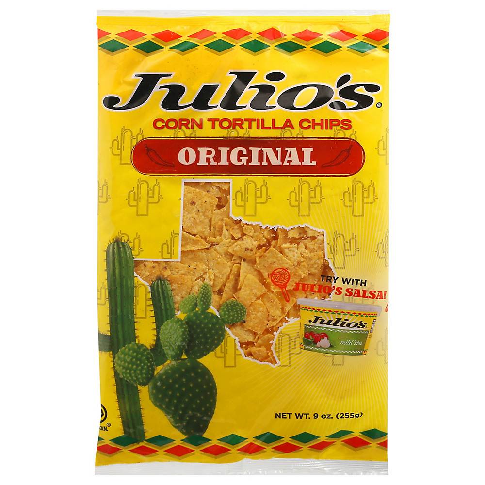 Calories in Julio's Seasoned Corn Tortilla Chips, 9 oz