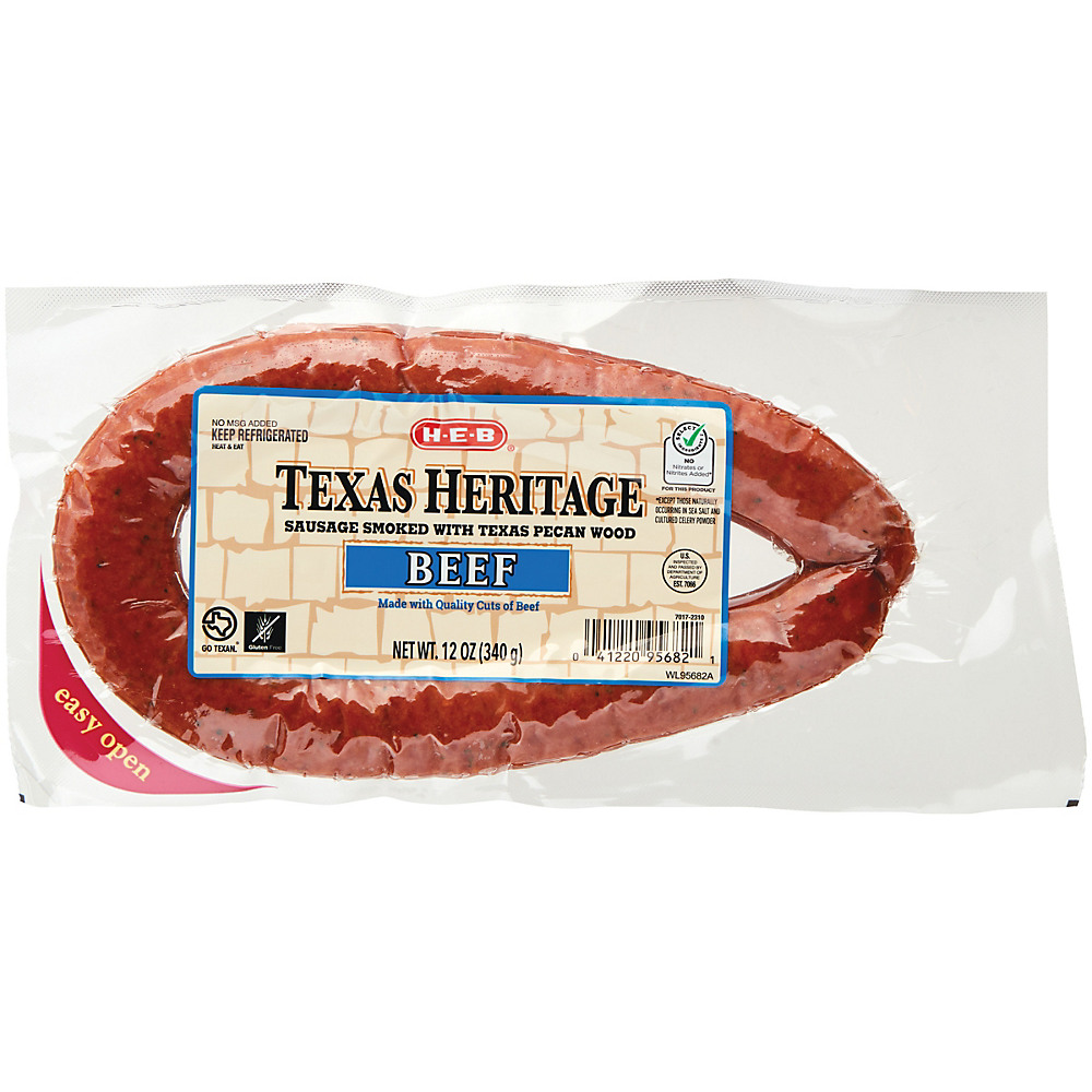 Calories in H-E-B Texas Heritage Smoked Beef Sausage, 12 oz