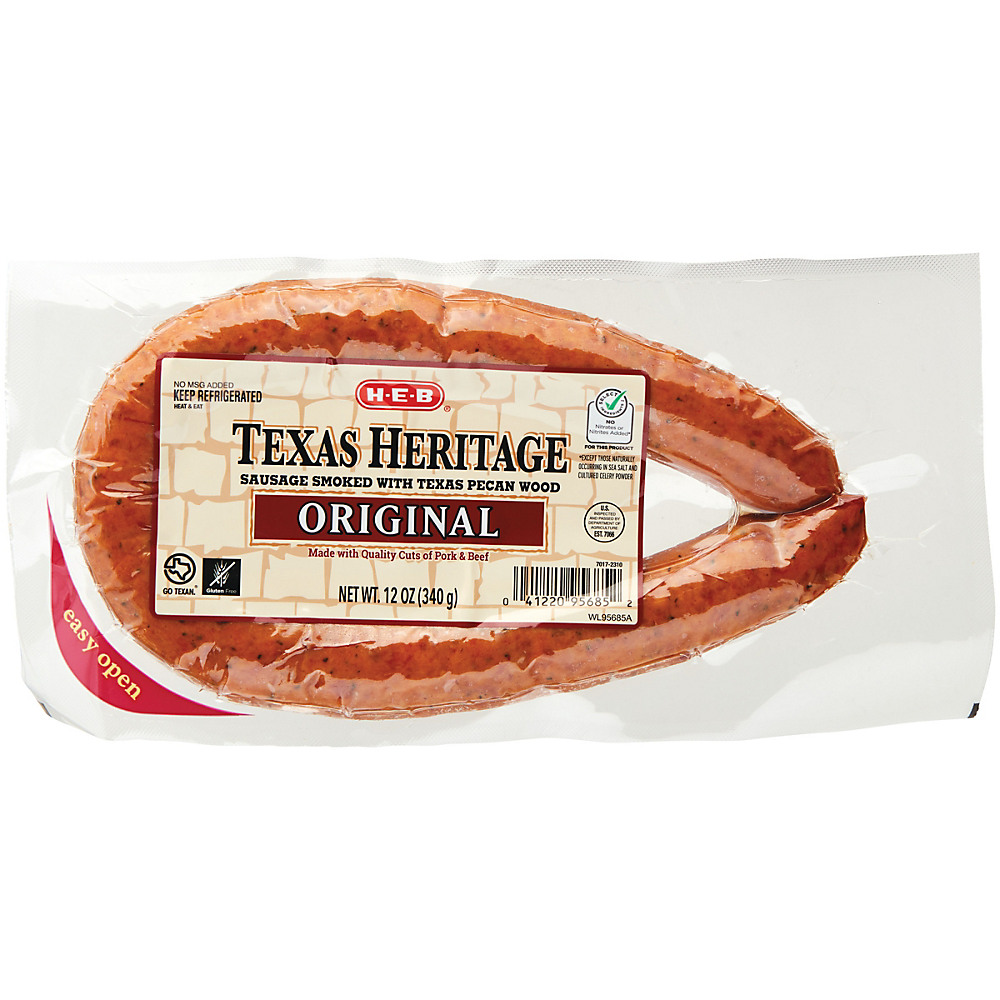 Calories in H-E-B Texas Heritage Original Smoked Sausage, 13 oz