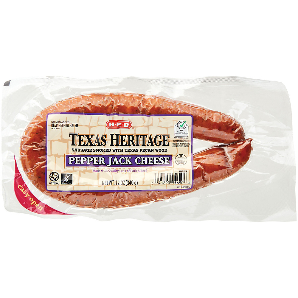 Calories in H-E-B Texas Heritage Pecan Smoked Pepper Jack Sausage, 13 oz