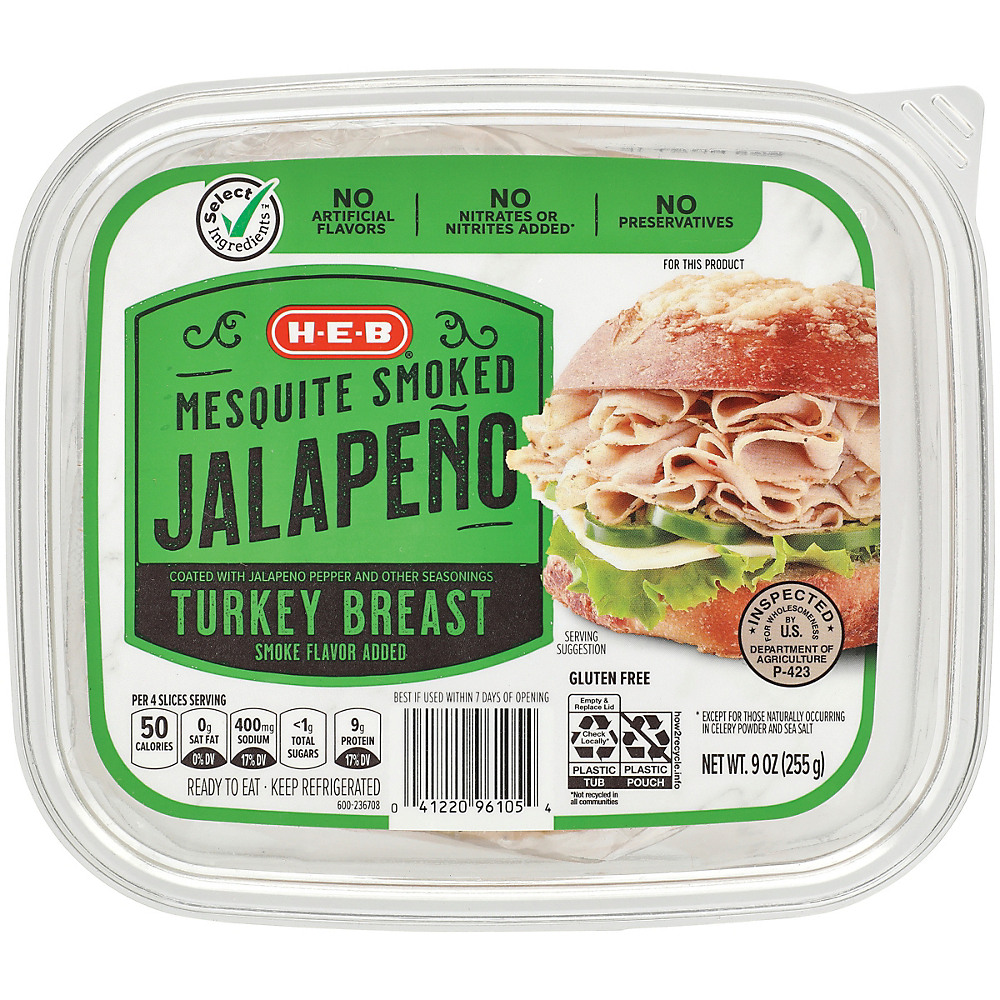 Calories in H-E-B Select Ingredients Mesquite Smoked Jalapeno Turkey Breast, 9 oz