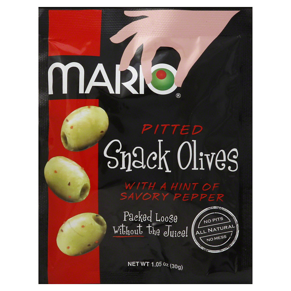 Calories in Mario Pitted Snack Olives with a Hint of Savory Pepper, 1.05 oz