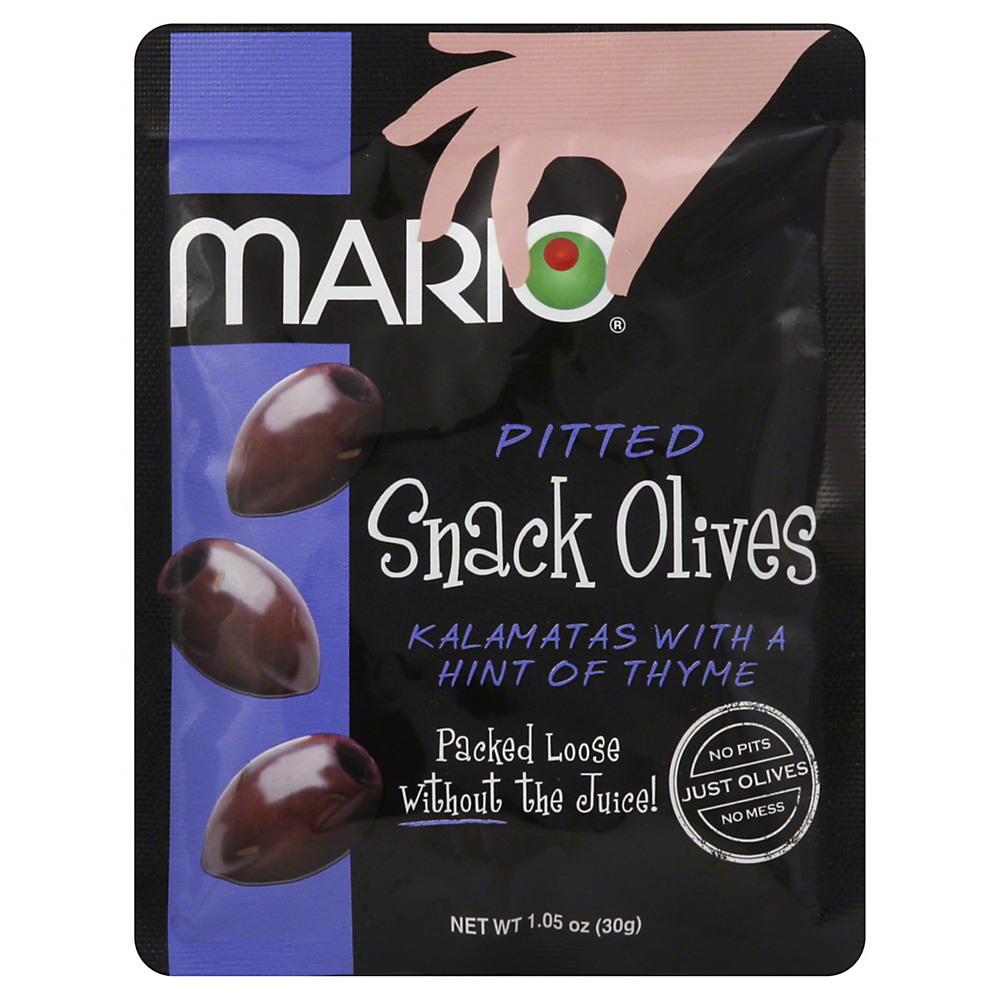 Calories in Mario Pitted Snack Olives Kalamatas With a Hint of Thyme, 1.05 oz