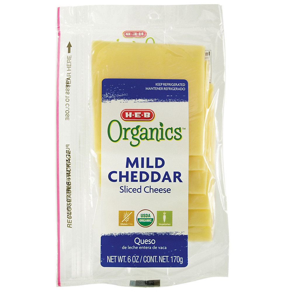 Calories in H-E-B Organics Mild Cheddar Cheese, Slices, 6 oz