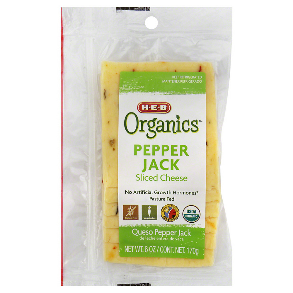 Calories in H-E-B Organics Pepper Jack Cheese, Slices, 6 oz