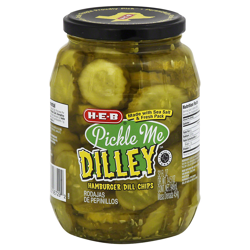 Calories in H-E-B Pickle Me Dilley Hamburger Dill Chips, 32 oz