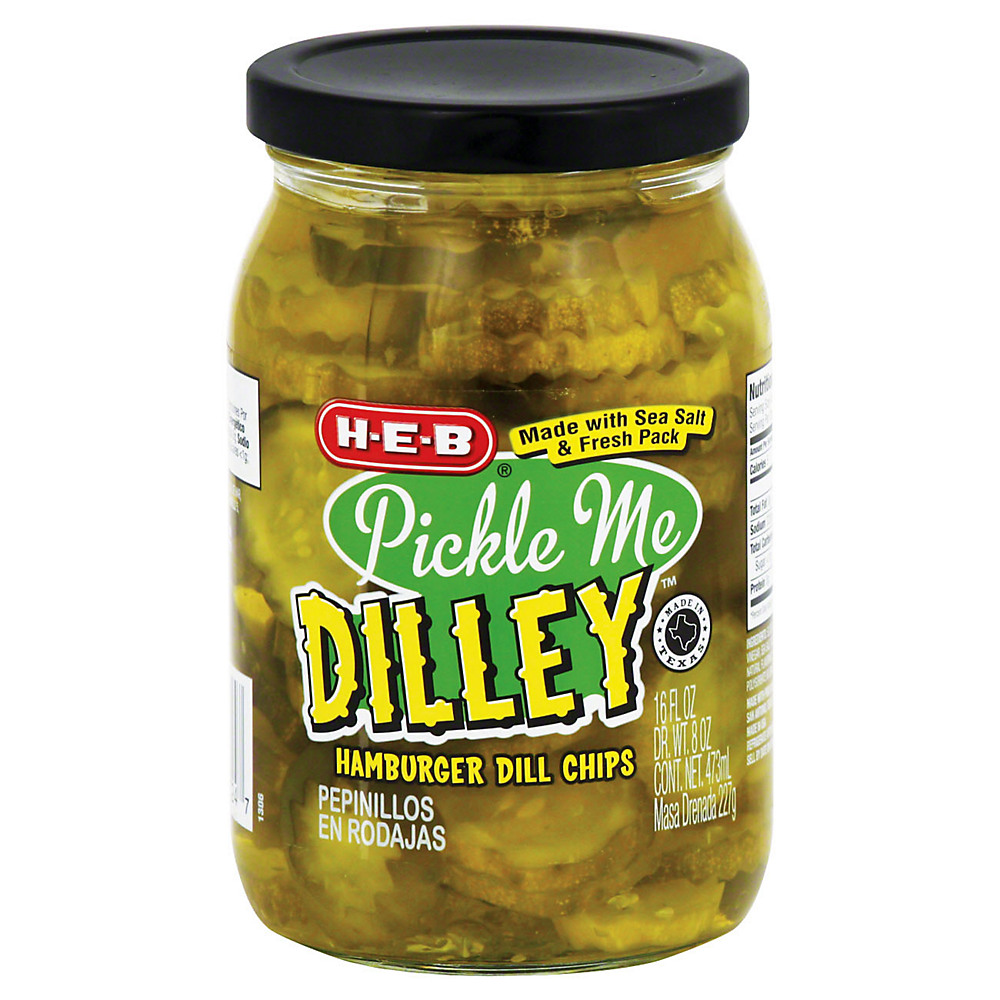 Calories in H-E-B Pickle Me Dilley Fresh Pack Hamburger Dill Chips, 16 oz