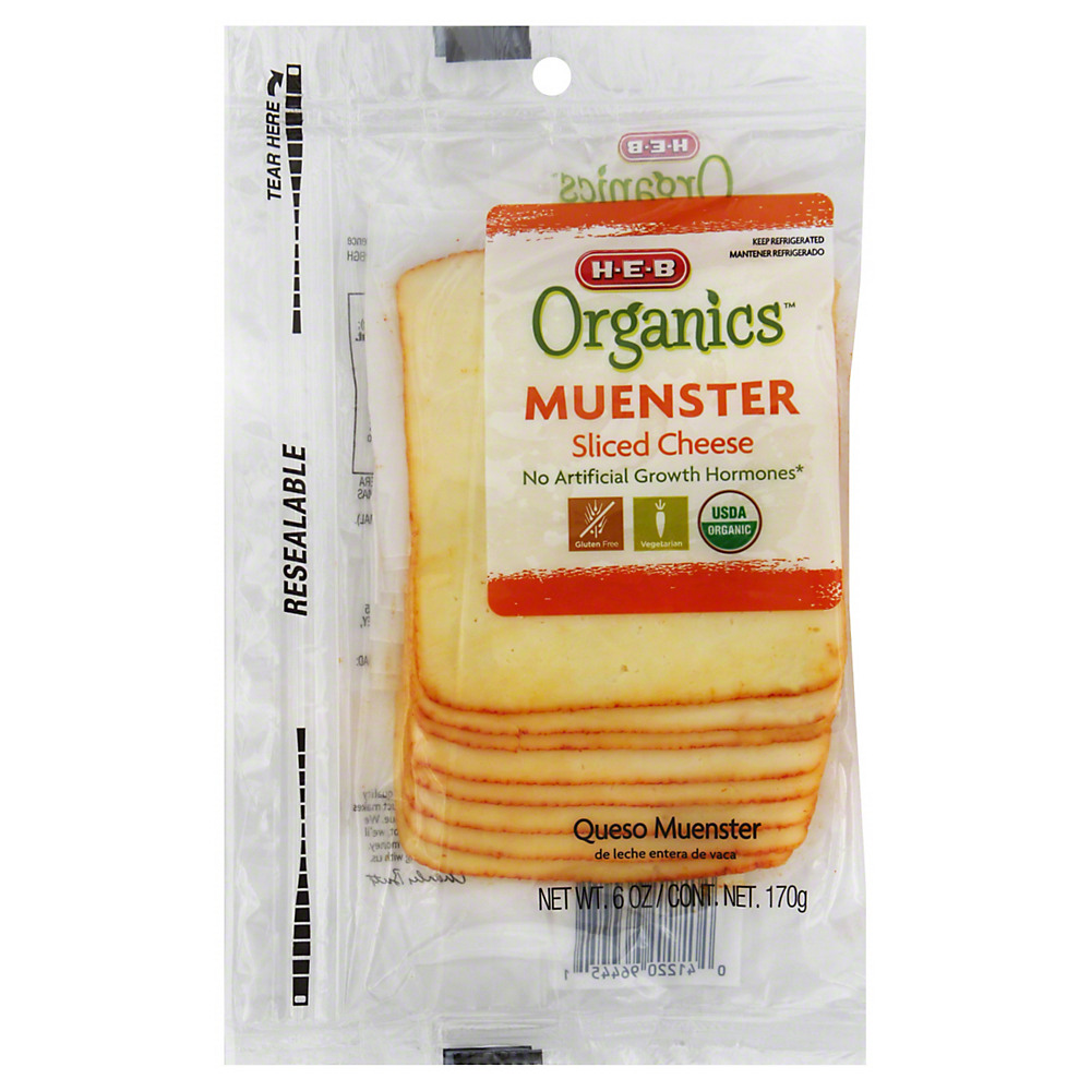 Calories in H-E-B Organics Muenster Cheese, Slices, 6 oz
