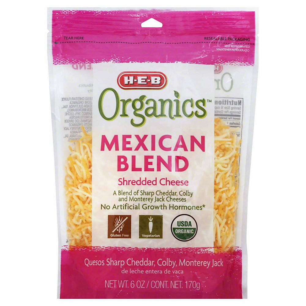 Calories in H-E-B Organics Mexican Blend Cheese, Shredded, 6 oz
